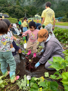 こども食堂の開催と合わせて、公民館講座の農業体験を行っている様子